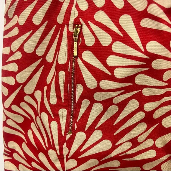 Talbots starburst pattern red and off white belted skirt, zipper pockets size 12 - Picture 3 of 12